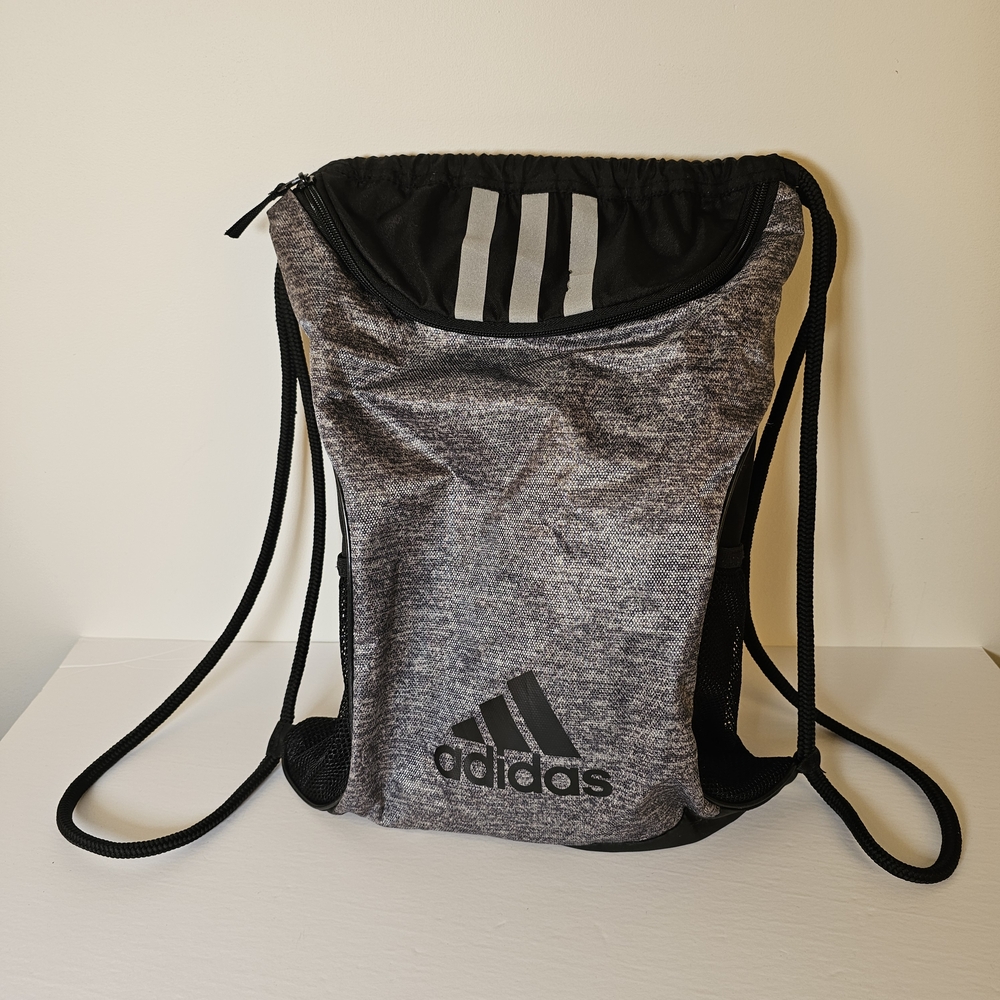 Adidas Gray and Black Drawstring Backpack with Sporty Design